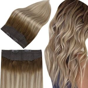 Balayage Ombre Wire Hair Extensions Dark Root Secret Extensions Fishing 16"